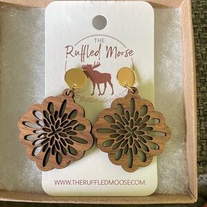 The Ruffled Moose wooden gold earrings